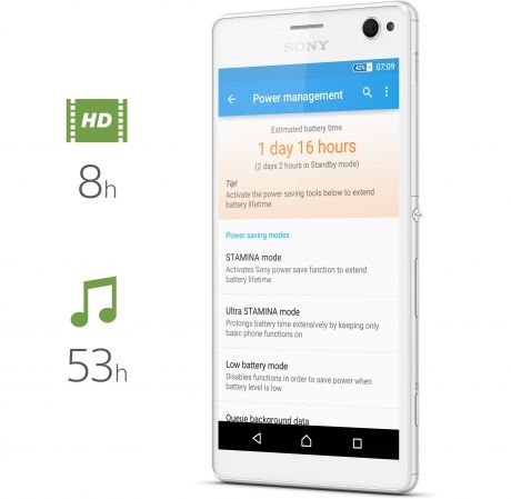 The Xperia C4 showing Battery STAMINA Mode screen