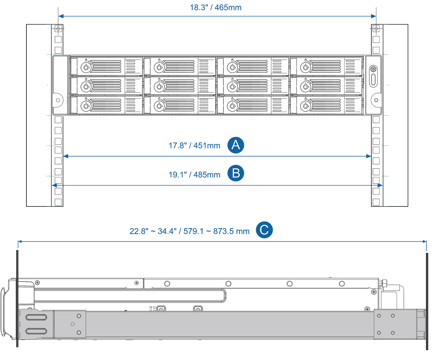 QNAP Systems RAIL A03 57 Rail Kit For 2U 3U 4U TS ECX80U SERIES 