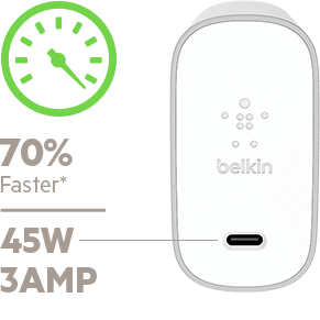 BELKIN 45W USB-C CHARGER FOR MULTIPLE DEVICES 70 PERCENT FASTER