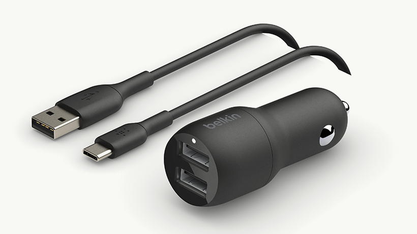 BOOSTCHARGE Dual USB-A Car Charger and USB-A to USB-C cable