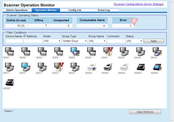 Scanner central Admin Screengrab