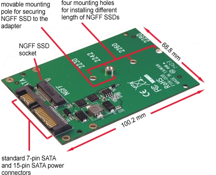 Addonics ADM2SAHDD SATA M2 SSD Adapter - 22-Pin SATA And Power