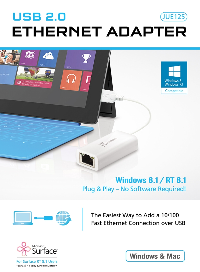 J5create JUE125 LAN Adapter 1Port 10/100, For Windows
