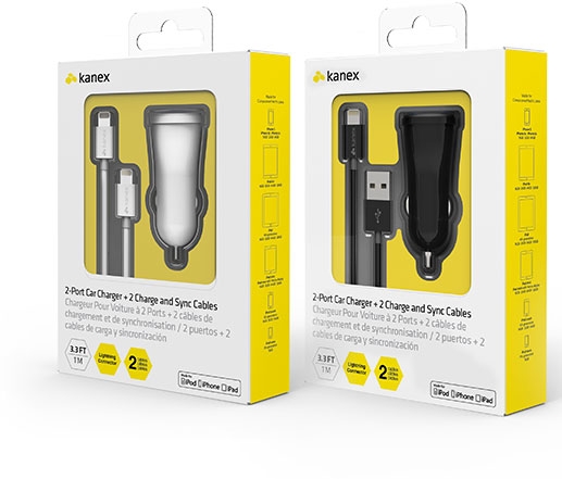 Kanex 2-Port USB Car Charger with 2x Lightning Cable - Black (KCLA2X8PB) | Techbuy Australia