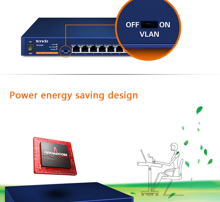 TEF1108P 8-Port 10/100 PoE Desktop Switch