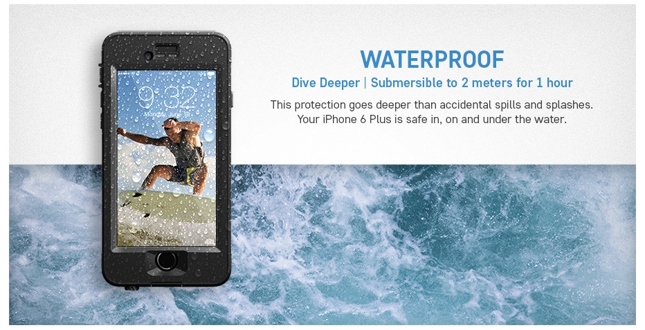WATERPROOF - Dive Deeper | Submersible to 2 m for 1 hr - Forget that sinking feeling when your iPhone 6 Plus sinks in the water. nüüd lets you take the plunge without a second thought.