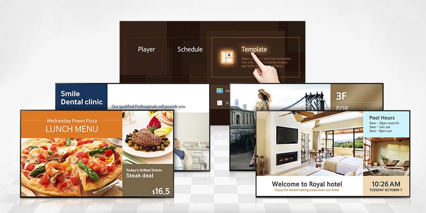 Easily manage digital signage with a simple Home UI, tools and templates 