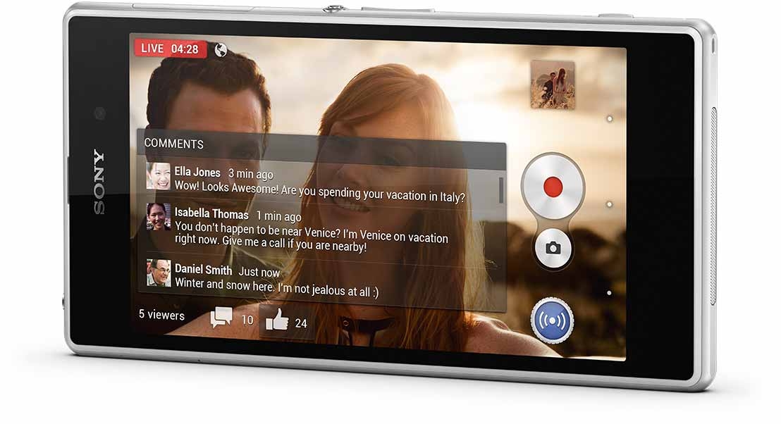 Xperia Z1 comes with Social live – broadcast live on Facebook from the best camera phone.