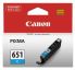 Canon CLI651C Ink Cartridge - Cyan - For Canon iP7260, MG6360 Printer