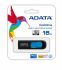 A-Data 16GB DashDrive UV128 Flash Drive - Easy Thumb Activated Capless Design, Graceful and Minimalist Design, USB3.0 - Black/Blue