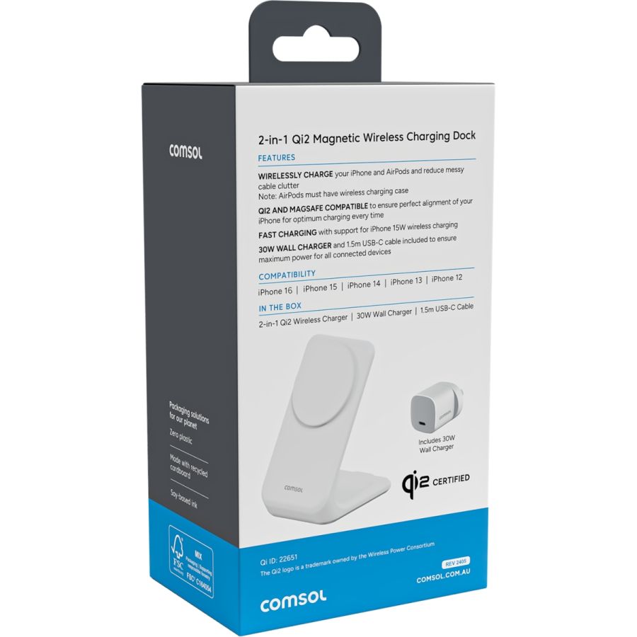 WQ221S Comsol 2-in-1 Qi2 Magnetic Charging Stand with 30W AC