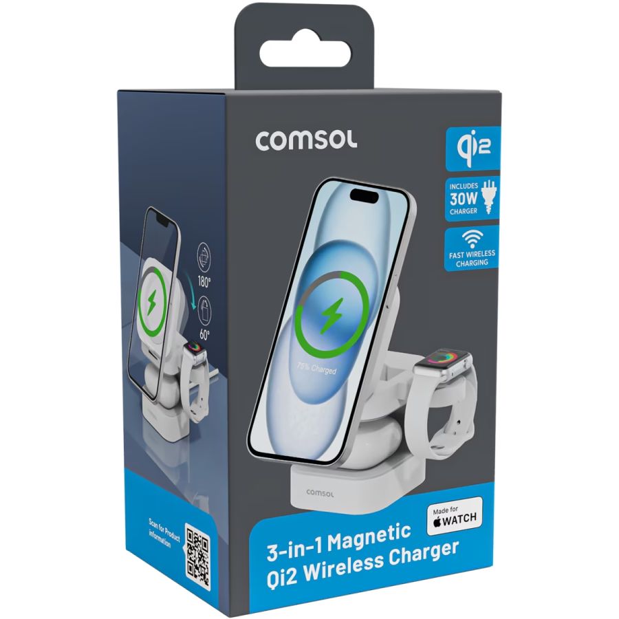 WQ231S Comsol 3-in-1 Qi2 Magnetic Charging Stand with 30W AC