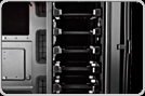 
7 quiet 3.5" / 2.5" drive bays utilize trays with preinstalled silicone grommets 