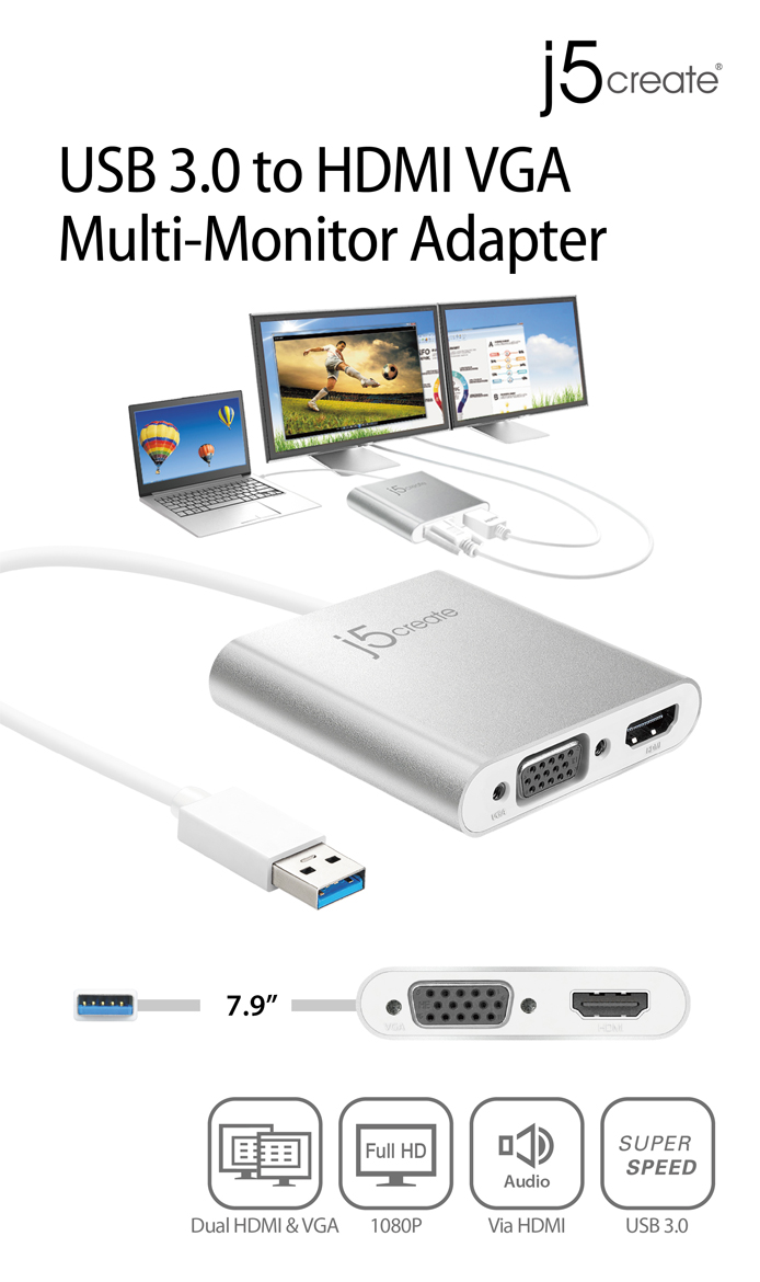 J5create JUA360 USB3.0 to Dual VGA/HDMI MultiMonitor Adapter Techbuy