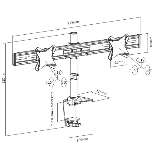 Brateck Bt Ldt02 C02 Lcd Monitor Table Stand W Arm Desk Clamp You Can Also Adjust The Monitor Vertically To A Desired Position Besides It Has Nice Appearance Cable Clip Is Included For Organising Cables