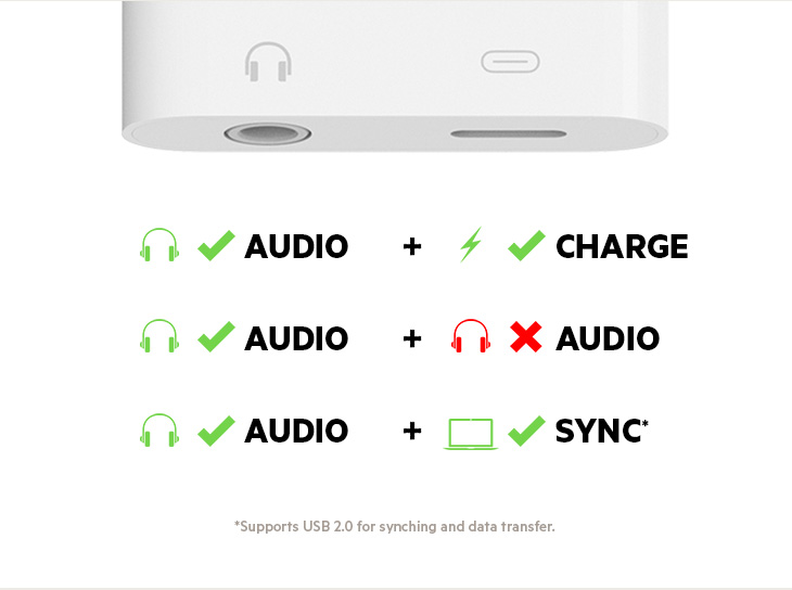 3.5mm AUX port and Female Lightning connector