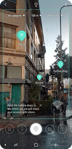 Simulated image of the Bixby Vision GUI for Place with a photo taken on Galaxy S9 or Galaxy S9+