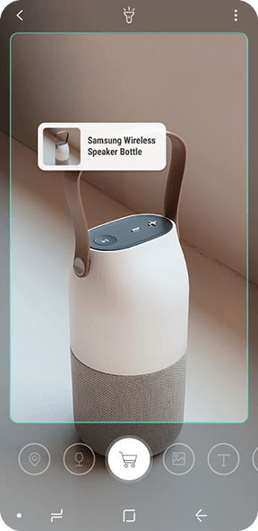 Simulated image of the Bixby Vision GUI for Shopping with a photo taken on Galaxy S9 or Galaxy S9+