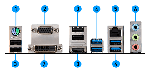 MSI 
B450M PRO-VDH Plus back panel ports