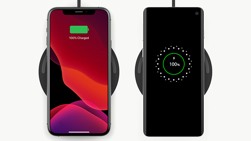 Apple and Samsung smartphones fully charged on the BOOSTCHARGE Wireless Charging Pad