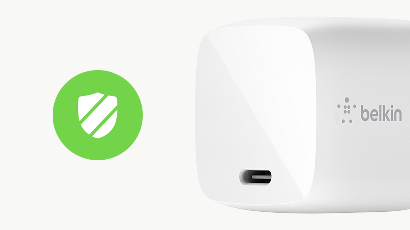 BOOSTCHARGE USB-C GaN Wall Charger with shield icon