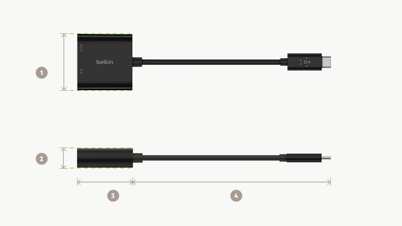 USB-C to Ethernet + Charge Adapter dimensions diagram