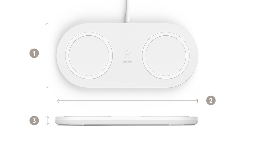 BOOSTCHARGE Dual Wireless Charging Pad dimensions diagram