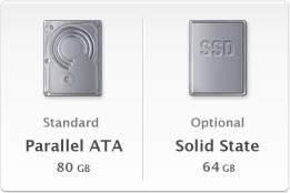 Standard: Parallel ATA - 80 GB, Optional: Solid State - 64 GB