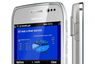 Nokia E6 smartphone with Microsoft mobile apps