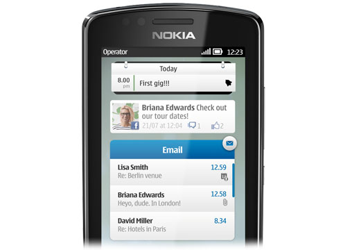 Nokia 700 smartphone with home screen widgets