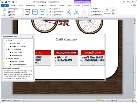 SmartArt graphics in a Word 2010 document