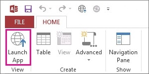 The Launch App button on the Home tab.