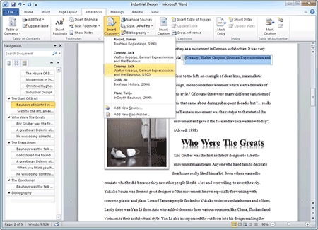 Insert Citation command in Word 2010