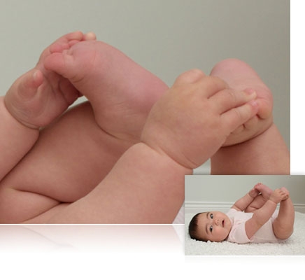 Nikon D3300 close-up photo of a baby's hands and feet inset with the zoomed out image of the baby