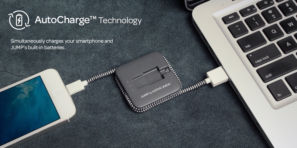 AutoChargeâ„¢ Technology | Simultaneously charges your smartphone and JUMP's built-in batteries.