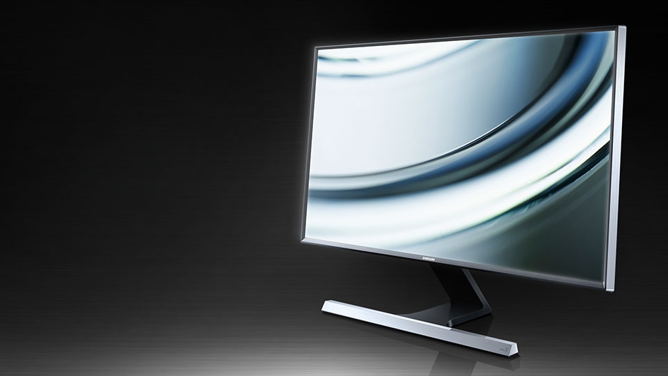 The SD590 Samsung monitor is placed in quarter view angle. In-screen image is simple and geometric pattern that emphasizes the product's luxurious design.