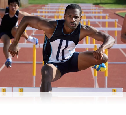 Nikon 1 V3 photo of a hurdler during a race, in air