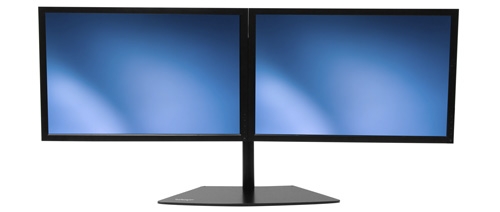 Save space by mounting two displays, up to 24 inches in size, onto one low-profile base.