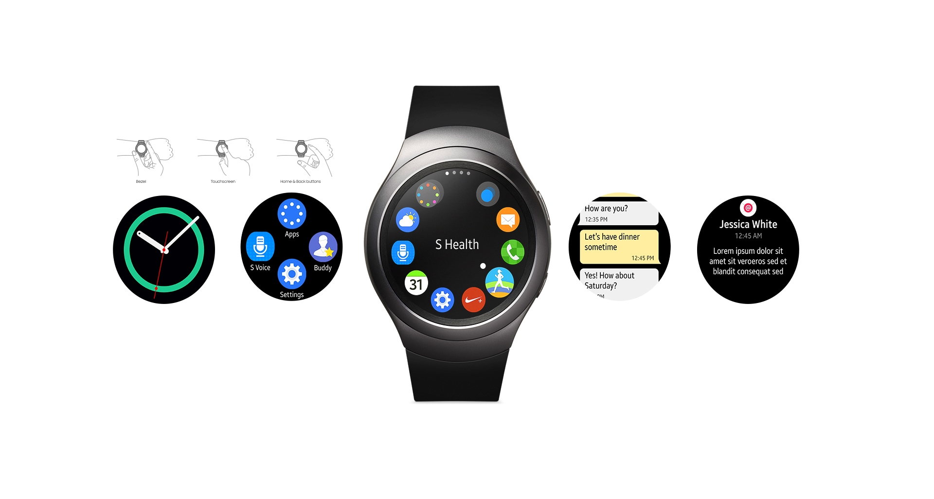 The new Gear S2 lets you stay connected with at-a-glance notifications (conditions apply). Next is staying connected.