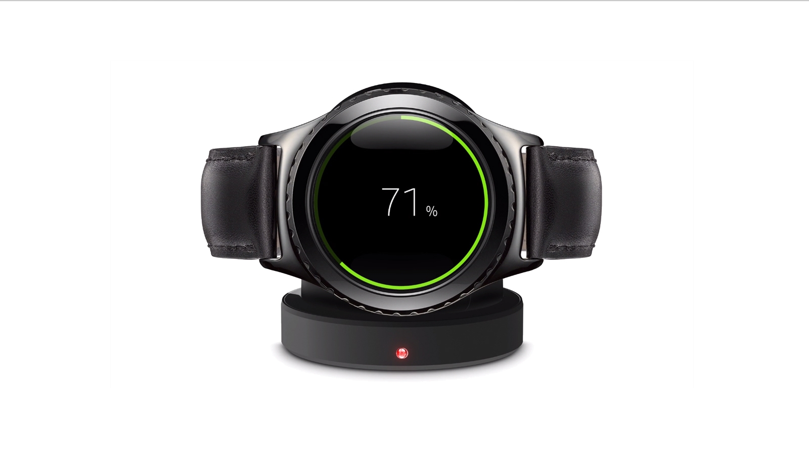 To charge the Gear S2, simply place it on the wireless charging dock right out of the box. It's that easy. Next is power.