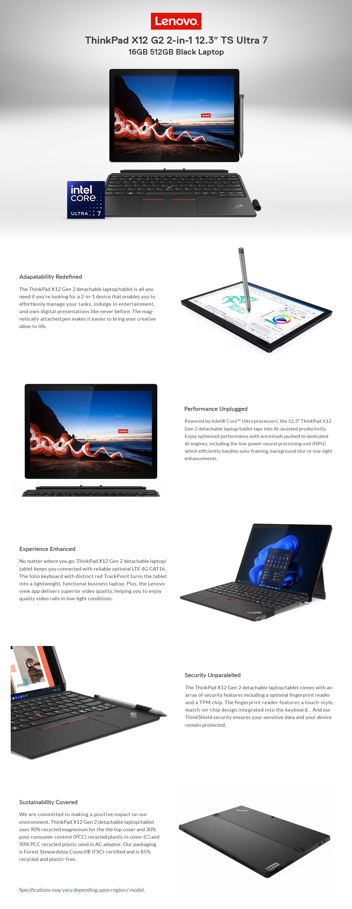 Lenovo ThinkPad X12 G2 2-in-1 12.3inch TS U7 16GB 512GB Black Laptop