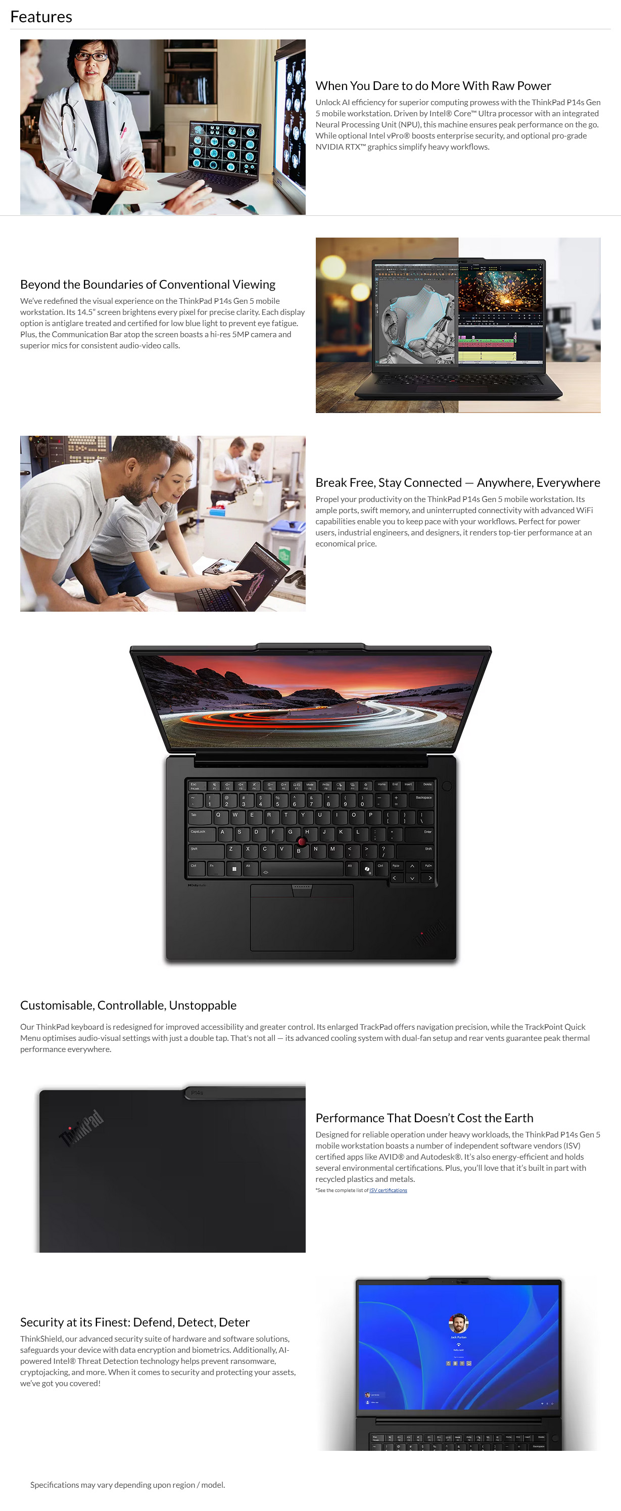 Lenovo P14S G5 14.5" WUXGA AI Laptop U7-155H 16GB 512GB RTX500 W11P