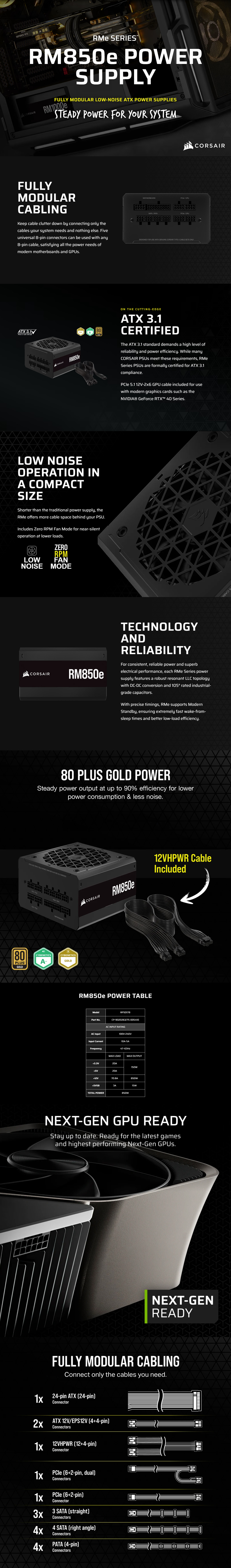 Corsair RM850e Series 850W Power Supply