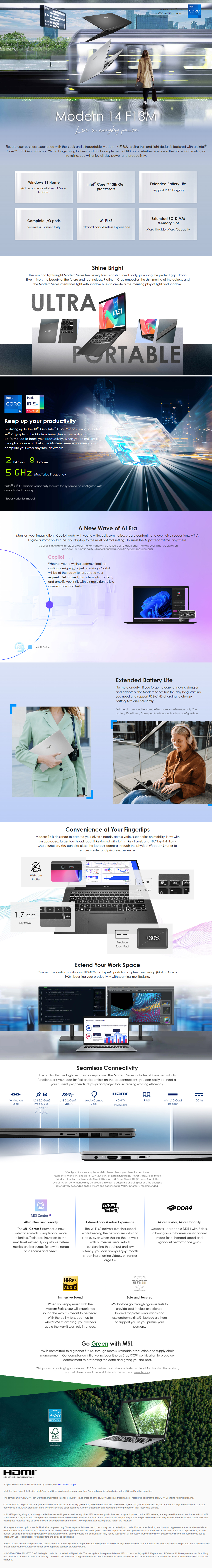 MSI Modern 14 F13MG 14inch Core i7 16GB 512GB Silver Laptop