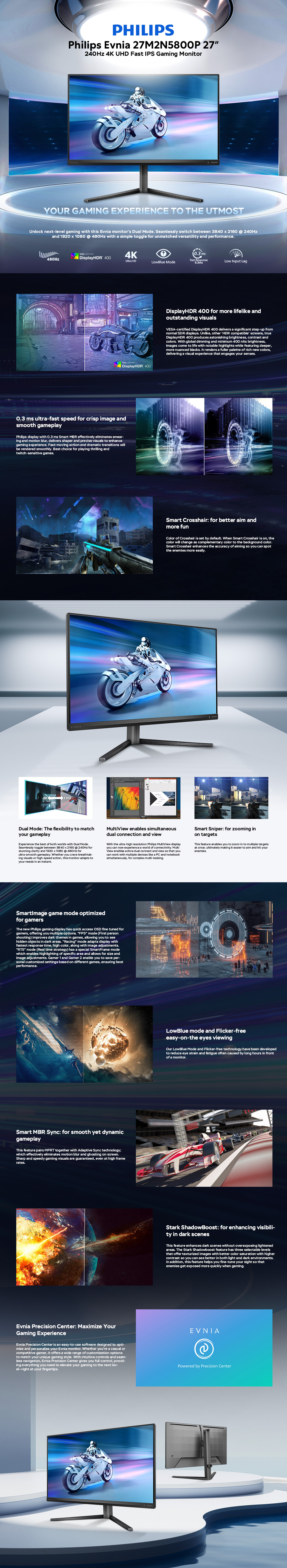 Philips Evnia 27M2N5800P 27inch 480Hz 4K UHD Fast IPS Gaming Monitor