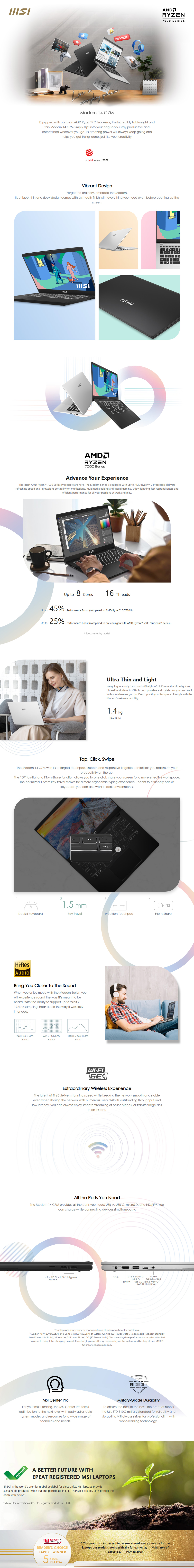 MSI Modern 14 C7M 14inch Ryzen 5 8GB RAM 512GB SSD Laptop