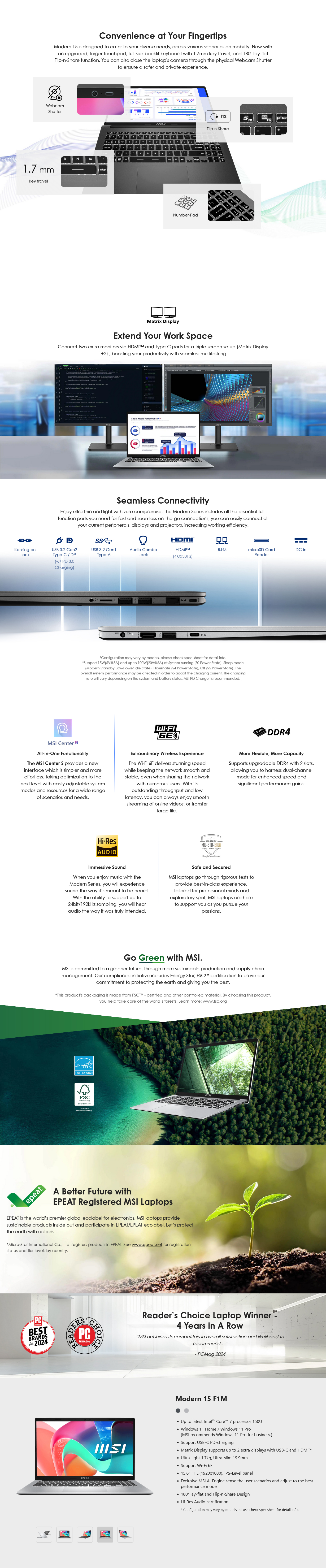 MSI Modern 15 F1M 15.6" Laptop Core 5 120U 16GB 512GB W11P