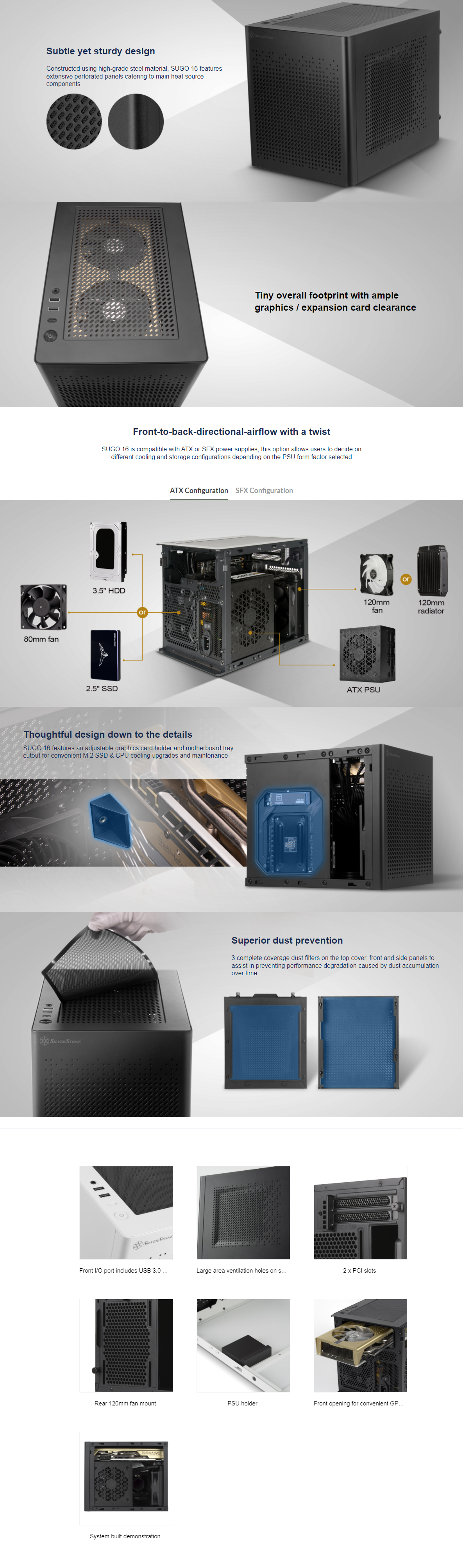 SilverStone SUGO 16 White Mini ITX Cube Case, Perforated Panels