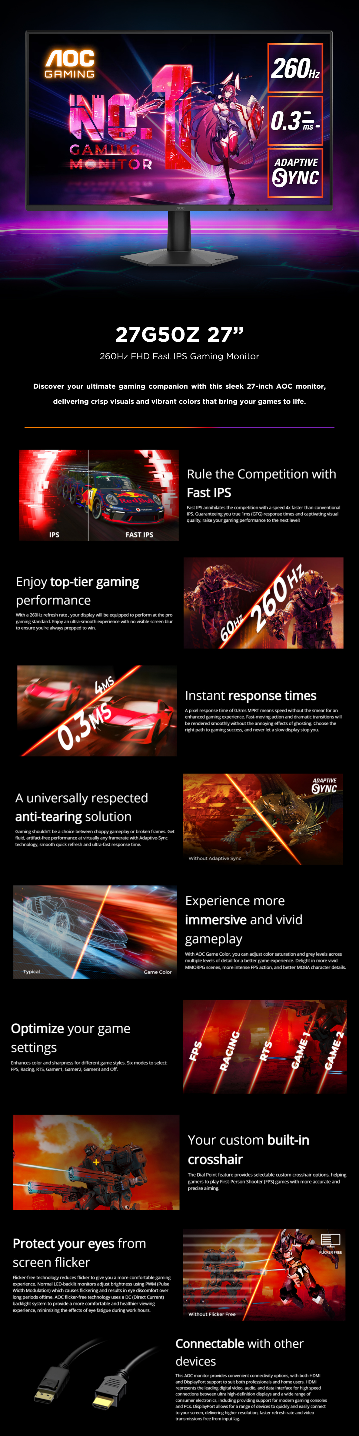 AOC 27G50Z 27inch 260Hz FHD Fast IPS Gaming Monitor