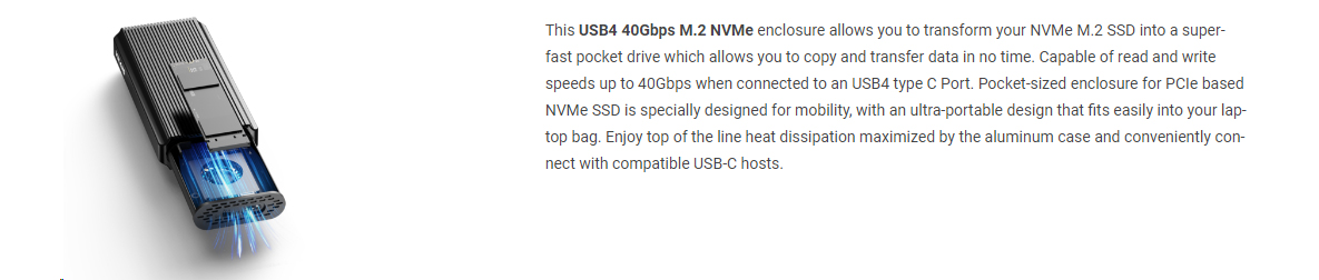 VOLANS VL-UCM2-U4S USB4 40Gbps M.2 SSD NVMe PCIe Enclosure